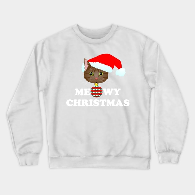 Meowy Christmas 2: Brown Tabby (White) Crewneck Sweatshirt by ziafrazier